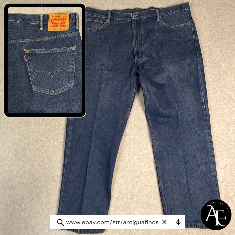 Levis 505 Regular Fit Jeans Mens Dark Wash‎ Straight Leg Denim Blue 43x29